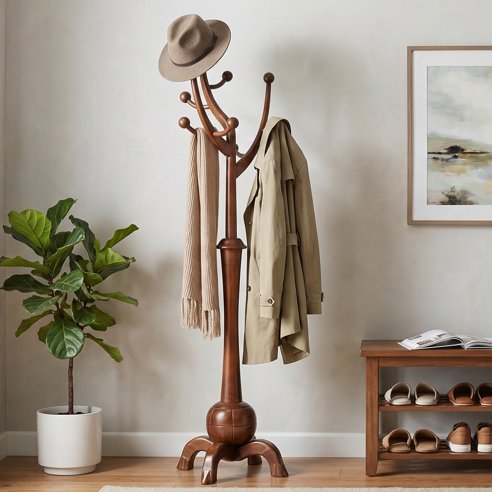 Wildon Home® Janiya 8-Hook Solid Wood Freestanding Coat Rack